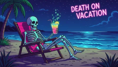 Skeleton Relaxing On A Beach Chair At Night