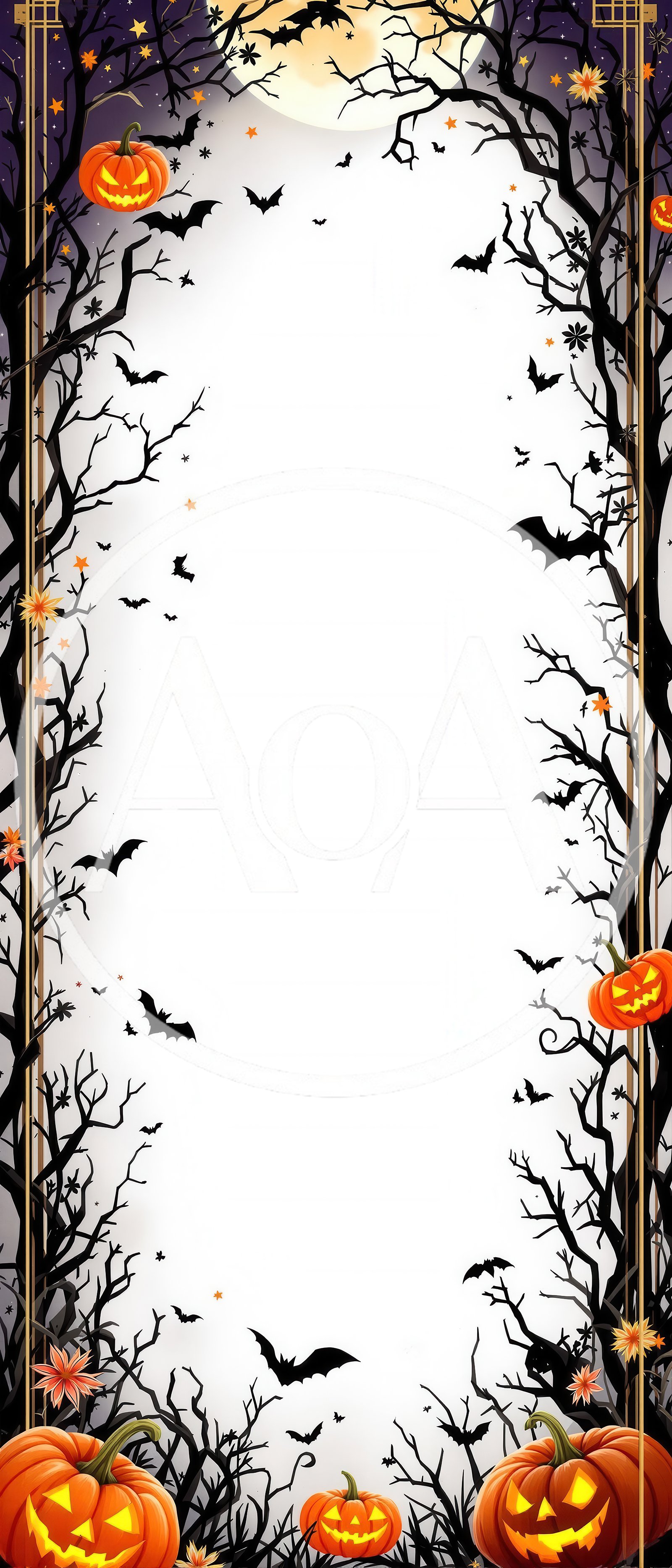 Halloween Spooky Forest Border With Pumpkins And Bats