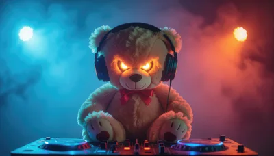 Teddy Bear DJ Playing Music on Turntables