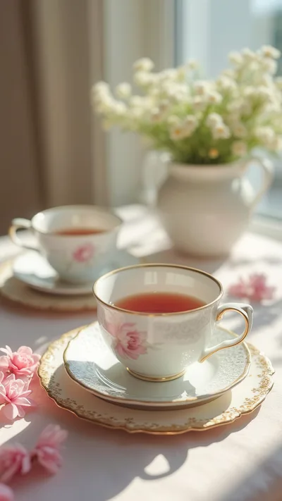 Two Elegant Tea Cups With Floral Patterns