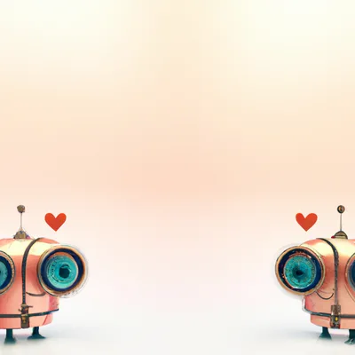 Two Cute Pink Robots Facing Each Other With Hearts