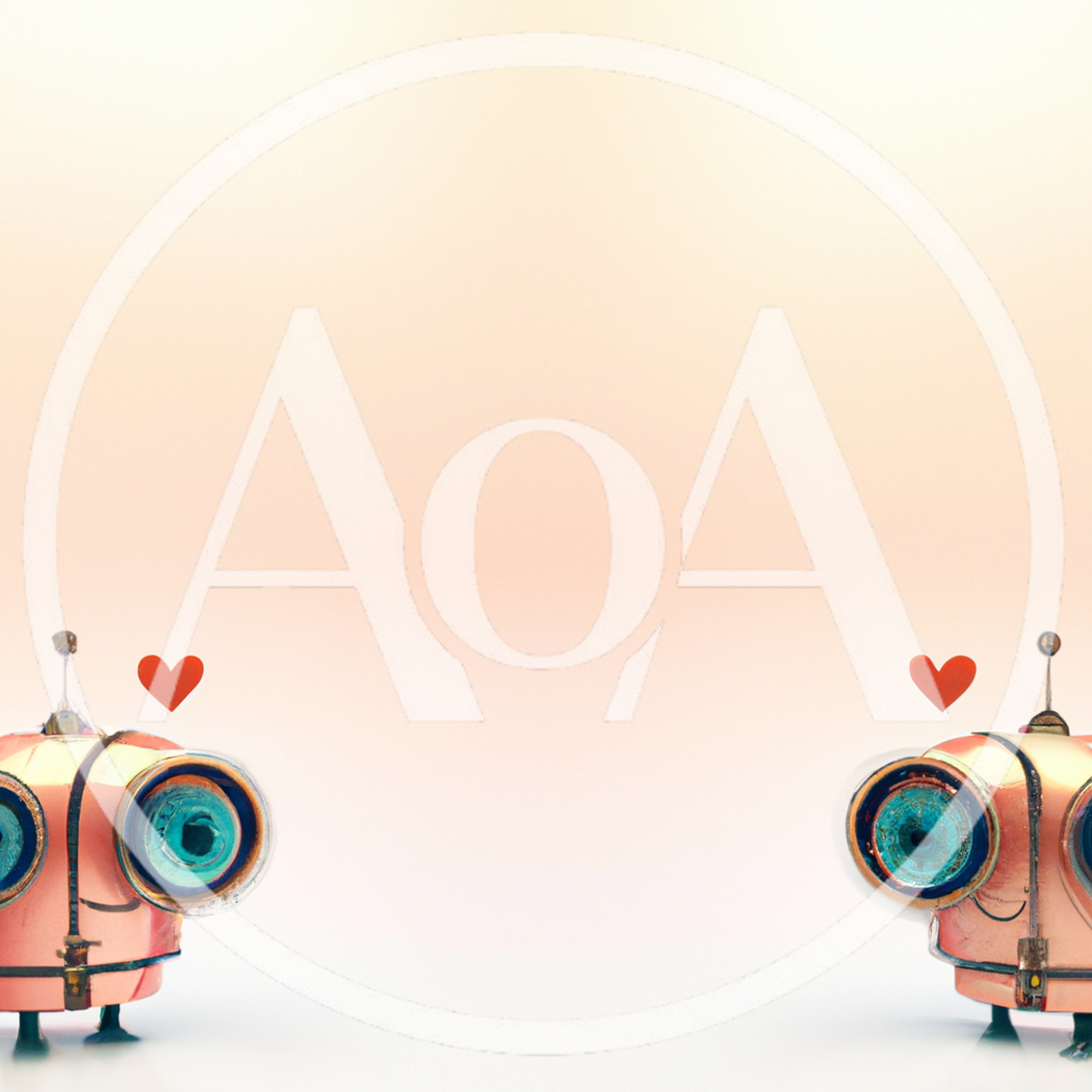 Two Cute Pink Robots Facing Each Other With Hearts
