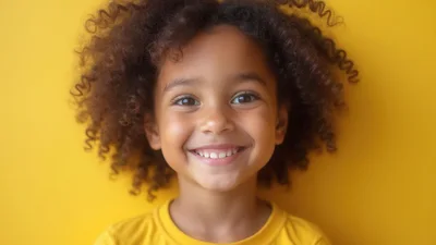 Portrait Of A Smiling Young Girl With Curly Hair