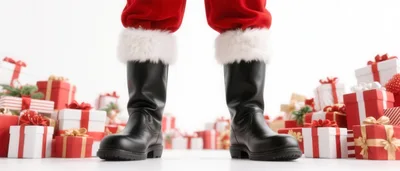 Santa Claus Standing Among Christmas Presents