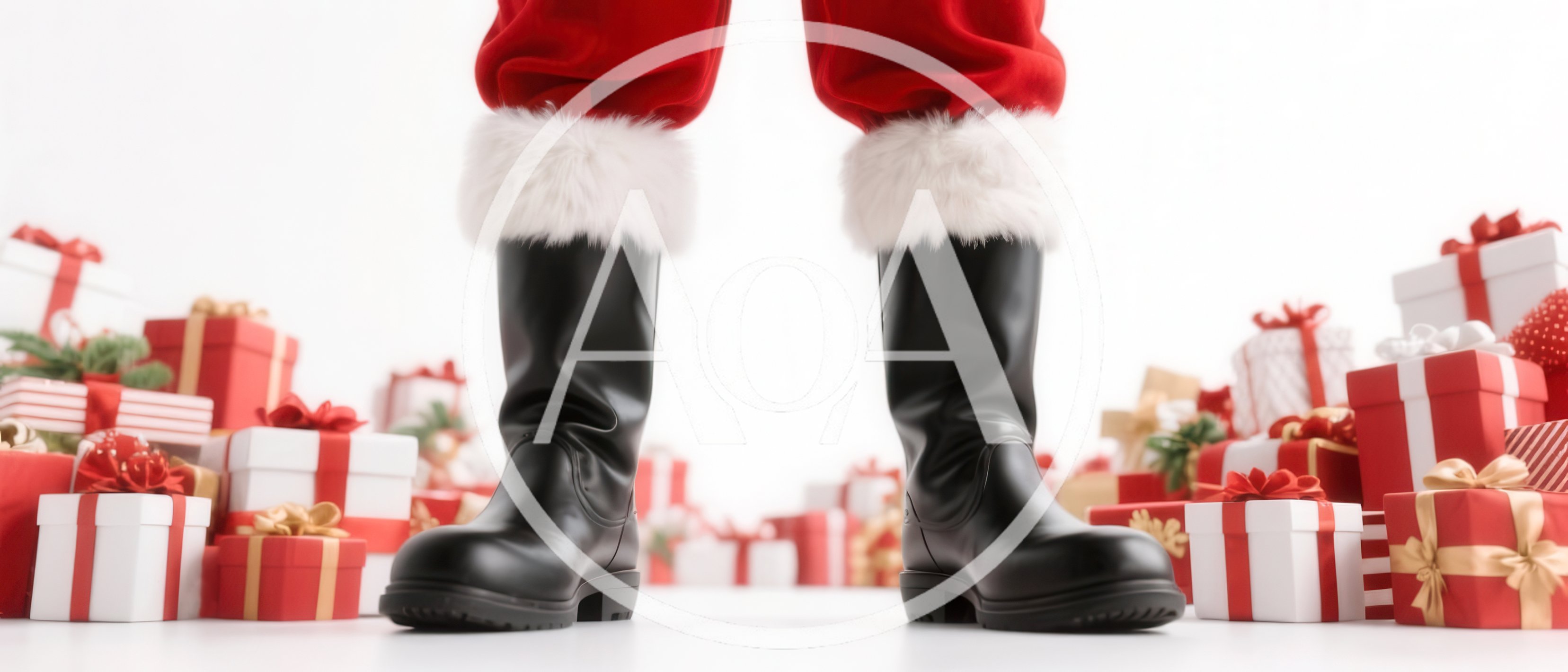 Santa Claus Standing Among Christmas Presents