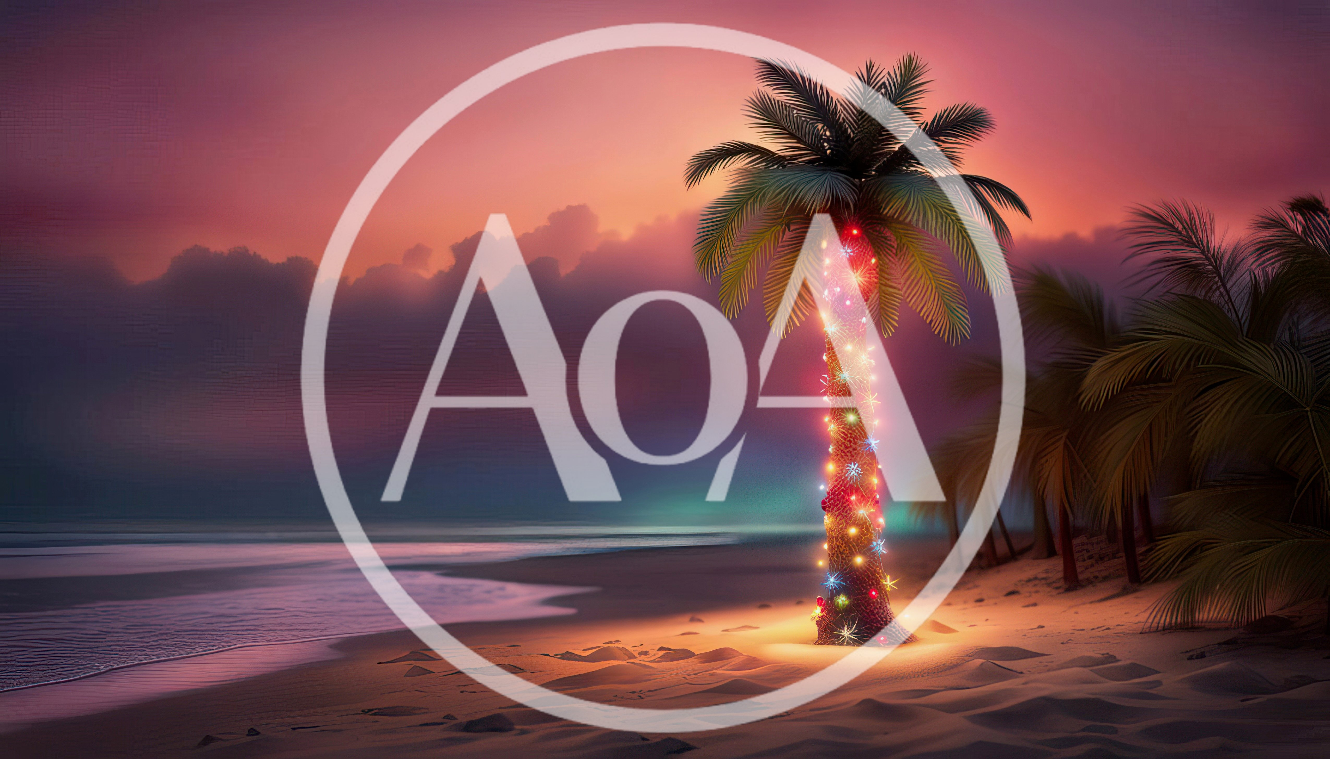 Illuminated Christmas Palm Tree On Tropical Beach