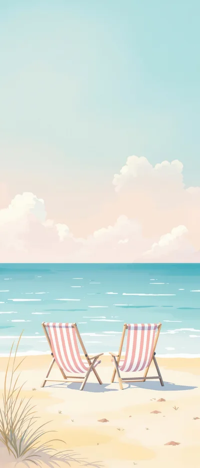 Two Striped Beach Chairs On A Sunny Shore