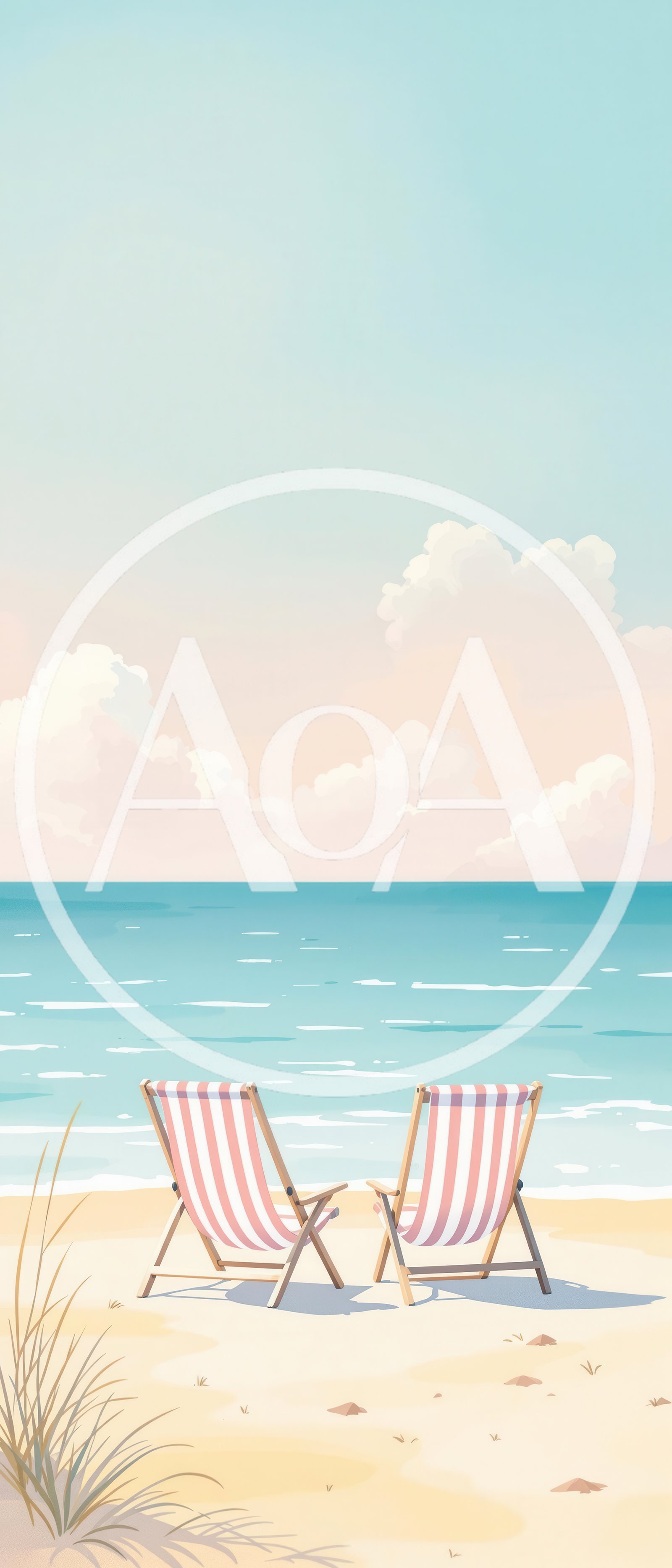Two Striped Beach Chairs On A Sunny Shore