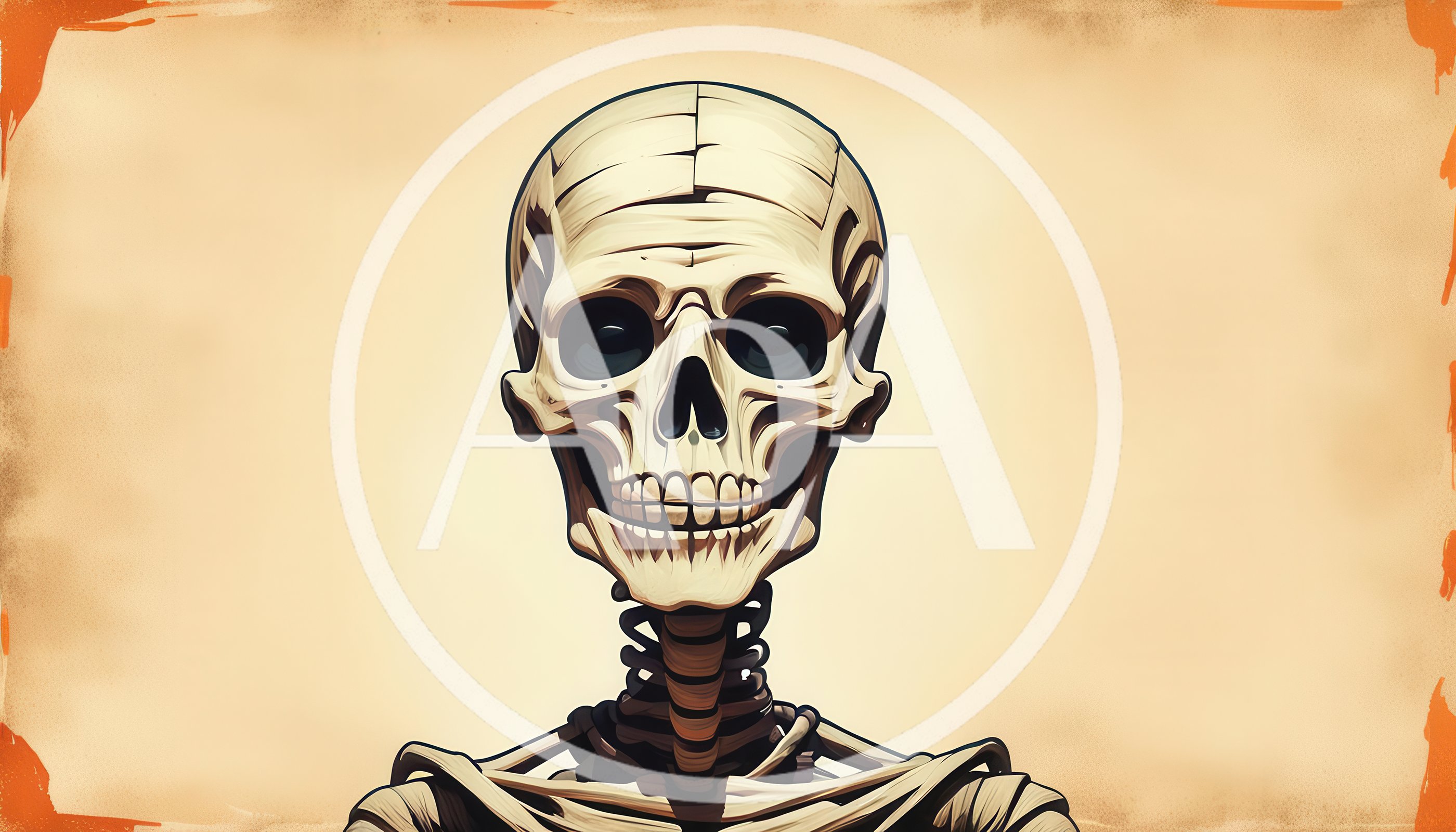 Stylized Human Skeleton Portrait On Vintage Paper Background