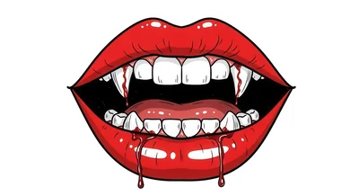 Vampire Mouth With Sharp Fangs And Dripping Blood