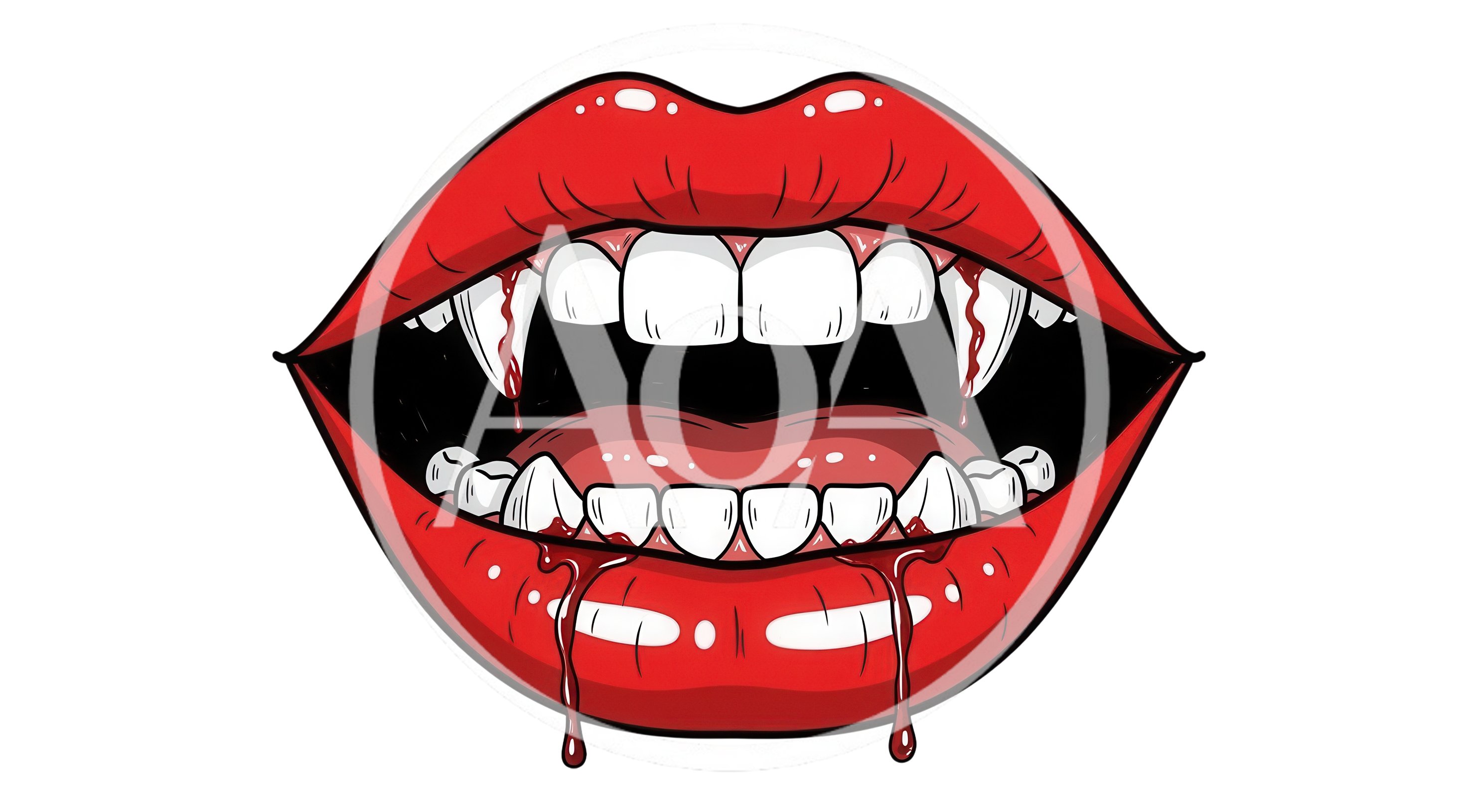Vampire Mouth With Sharp Fangs And Dripping Blood