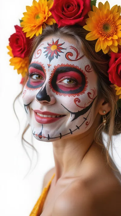 Woman Wearing Day Of The Dead Sugar Skull Makeup