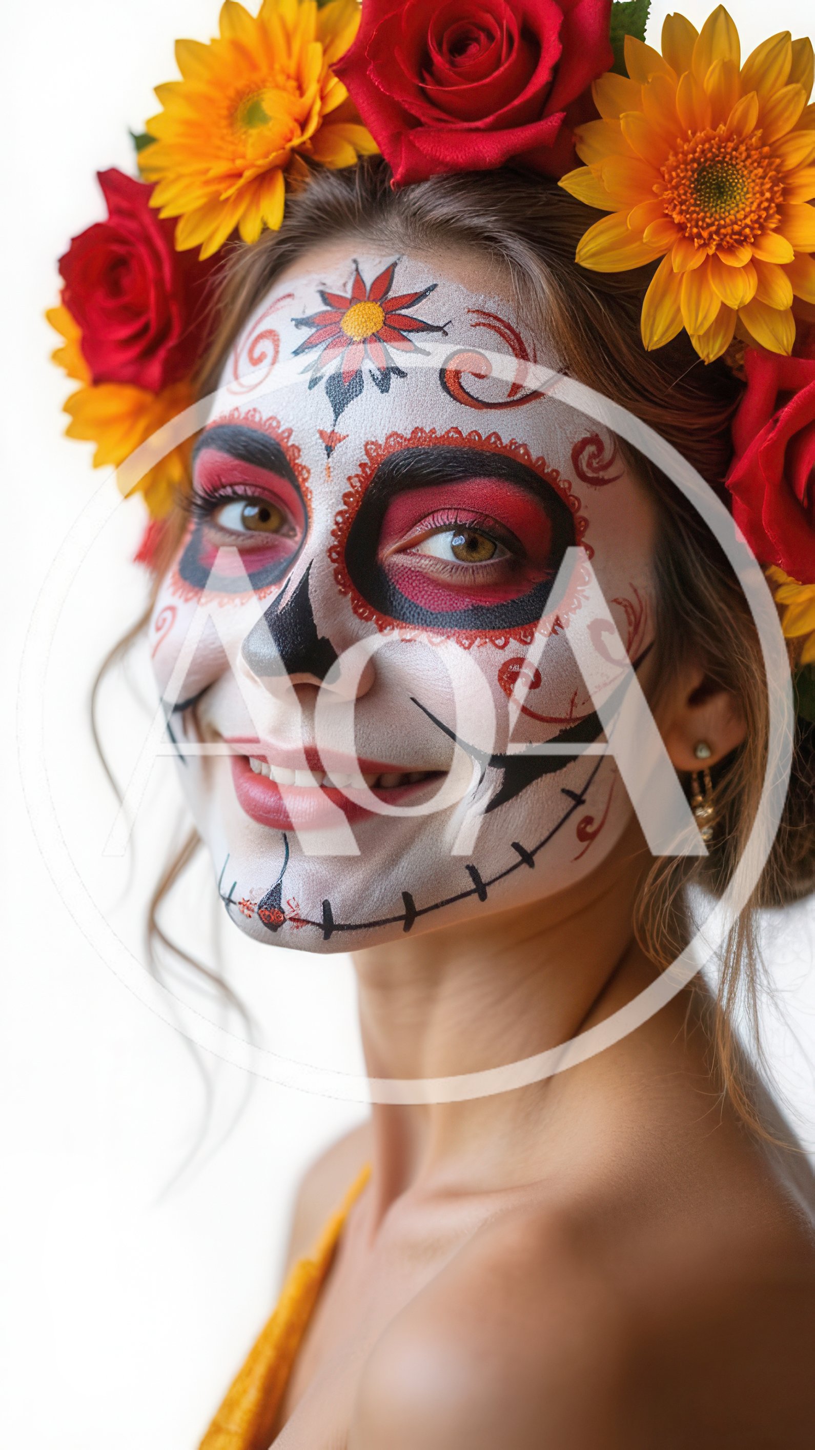 Woman Wearing Day Of The Dead Sugar Skull Makeup