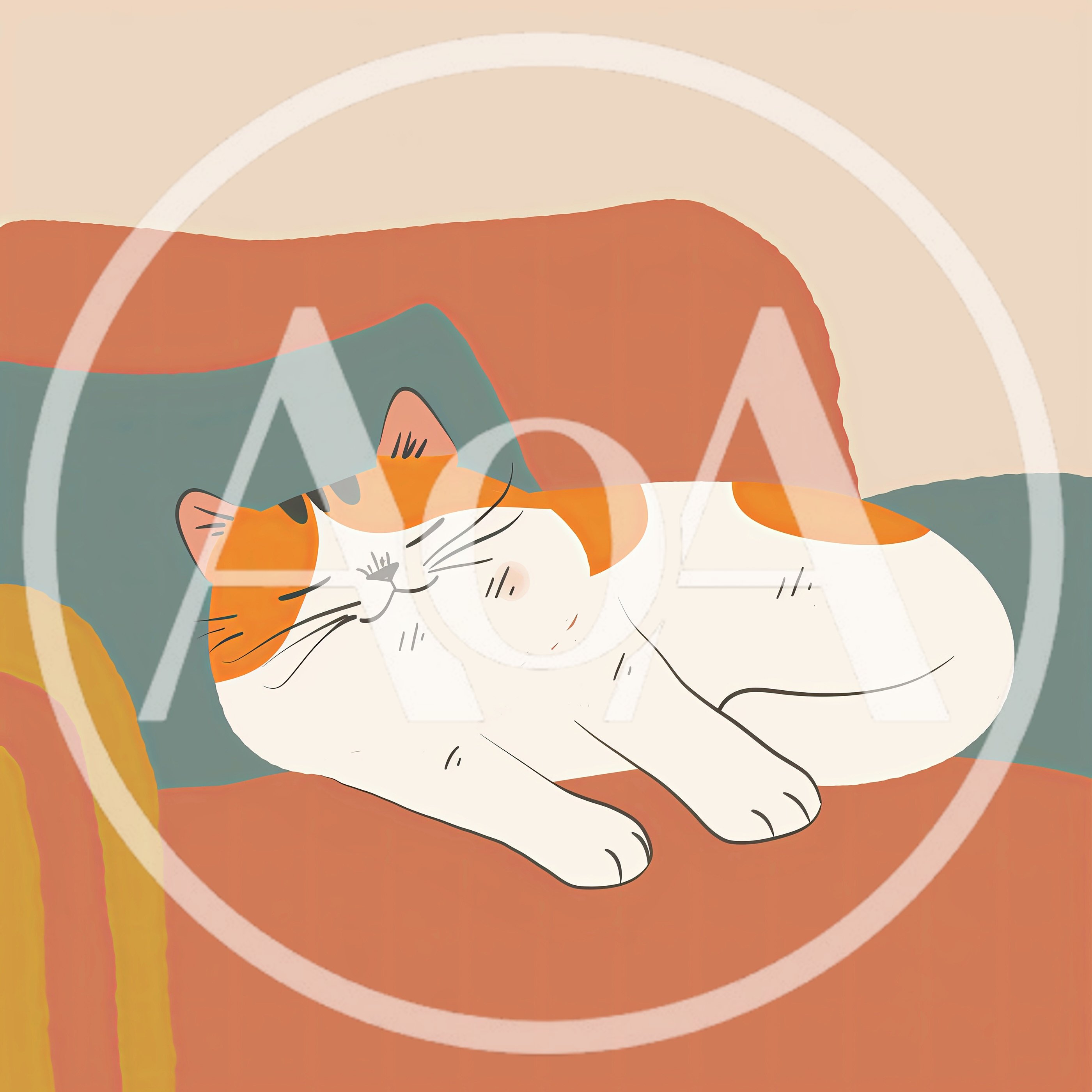 Cute Calico Cat Sleeping On A Cozy Sofa