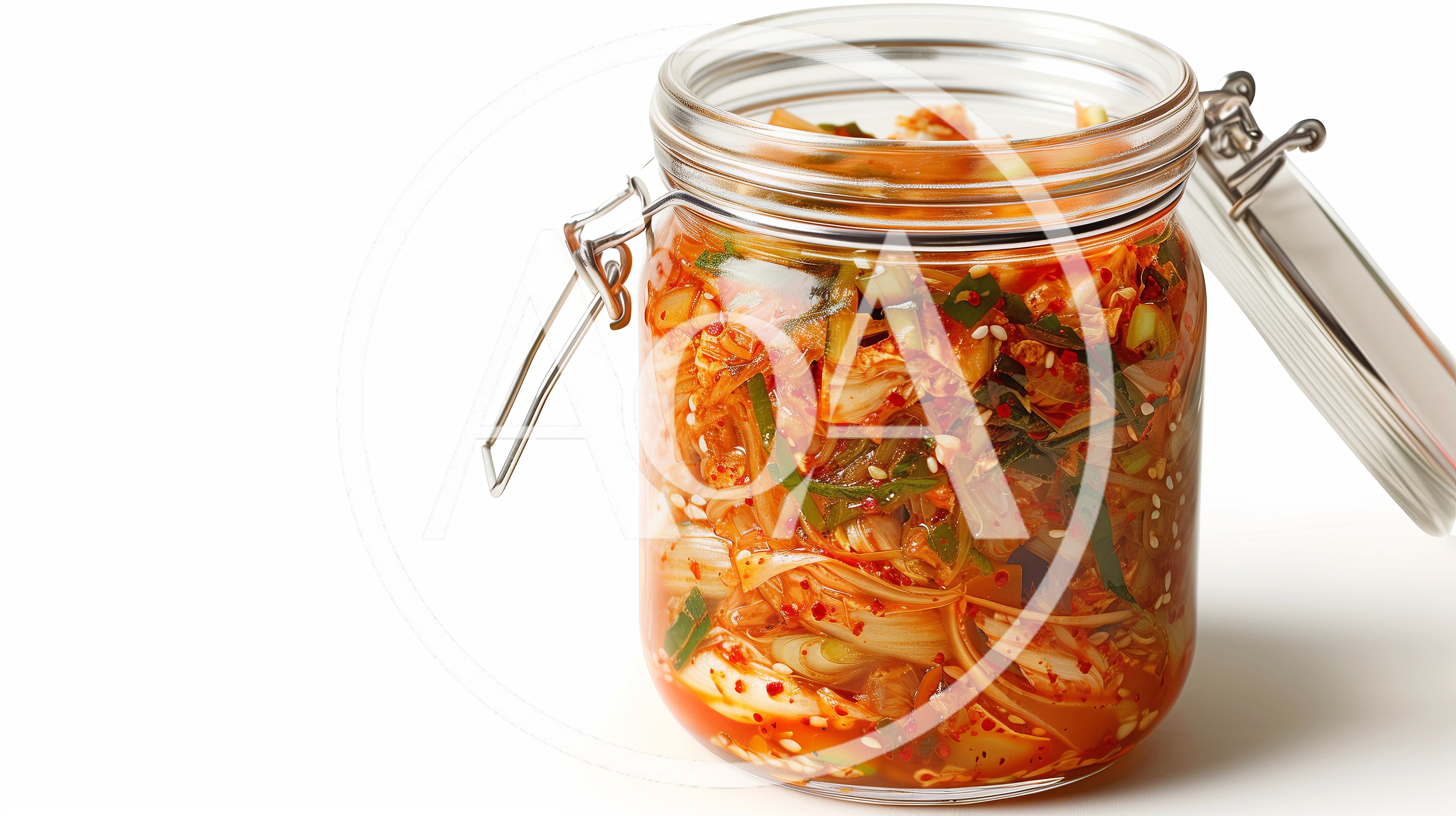 Glass Jar Filled With Fresh Spicy Kimchi