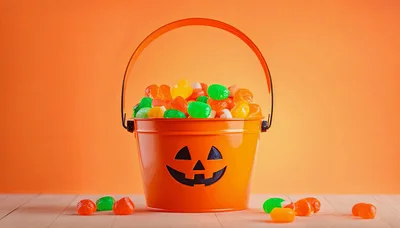 Orange Halloween Jack O Lantern Bucket Filled With Candy
