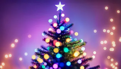 Glowing Christmas Tree With Colorful Bokeh Lights