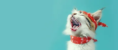 Cute Kitten Wearing Red Bandana Yawning