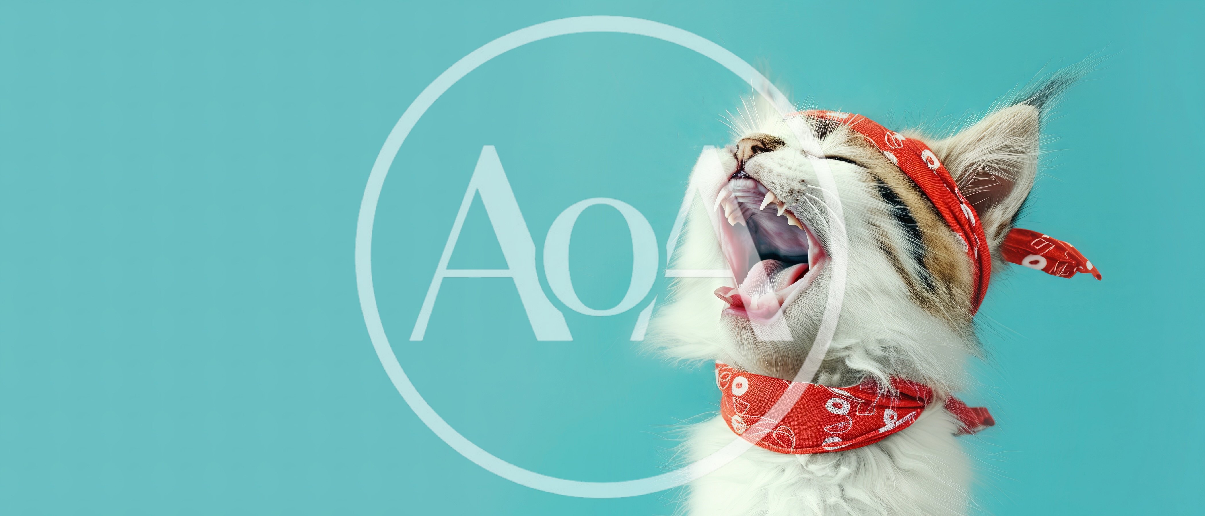 Cute Kitten Wearing Red Bandana Yawning