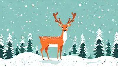 Cartoon Reindeer Standing In A Snowy Winter Forest