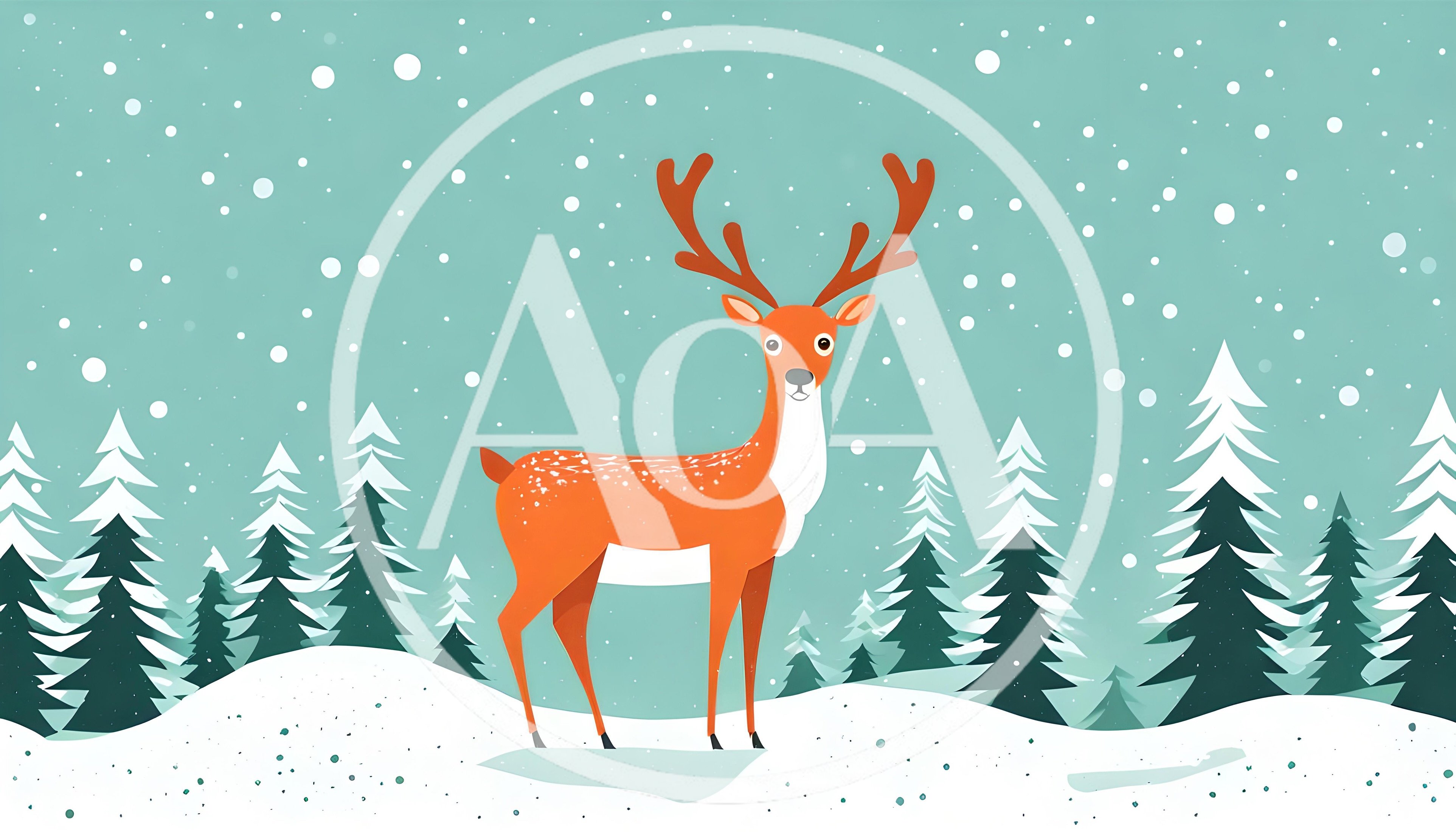 Cartoon Reindeer Standing In A Snowy Winter Forest