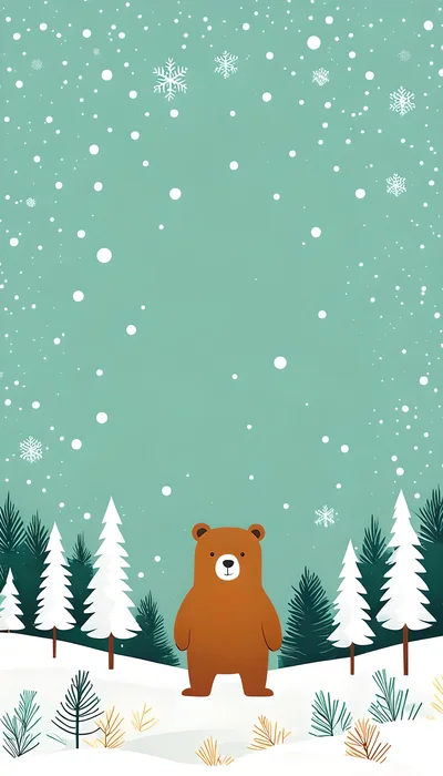 Cute Brown Bear Standing In A Snowy Winter Forest