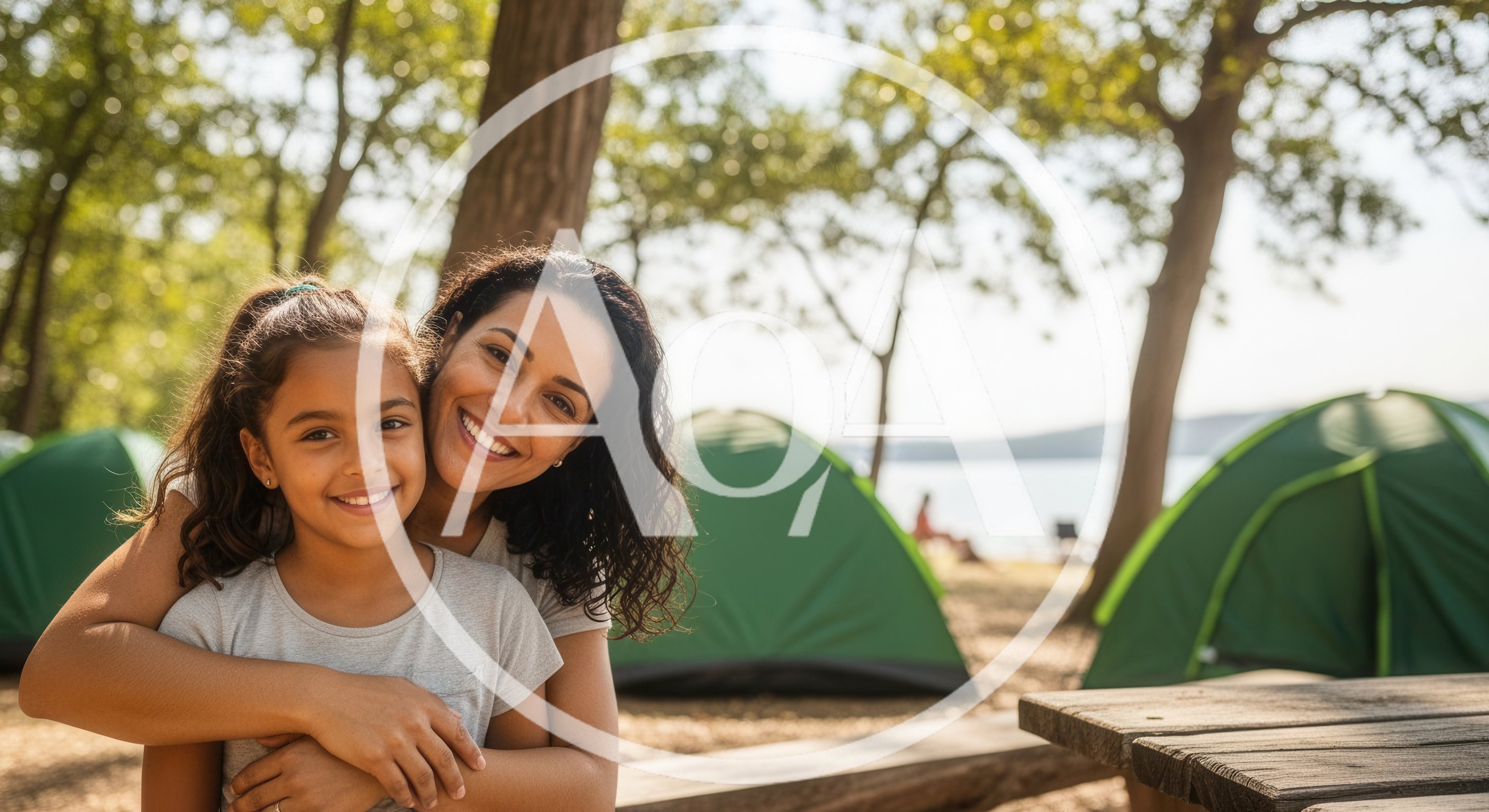 Mother and Daughter Embracing at a Campsite