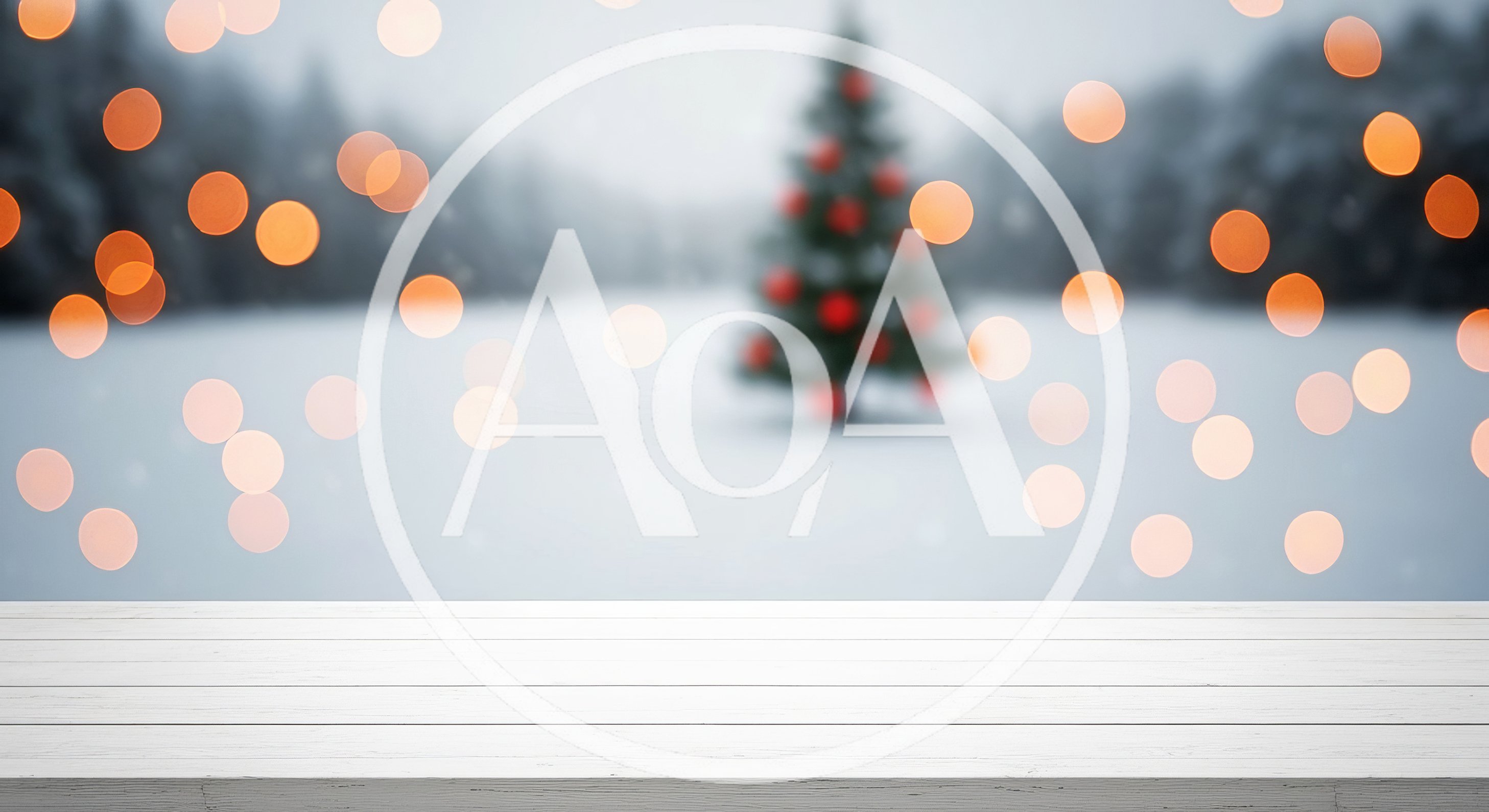 White Wooden Table Surface With Blurred Christmas Tree Background