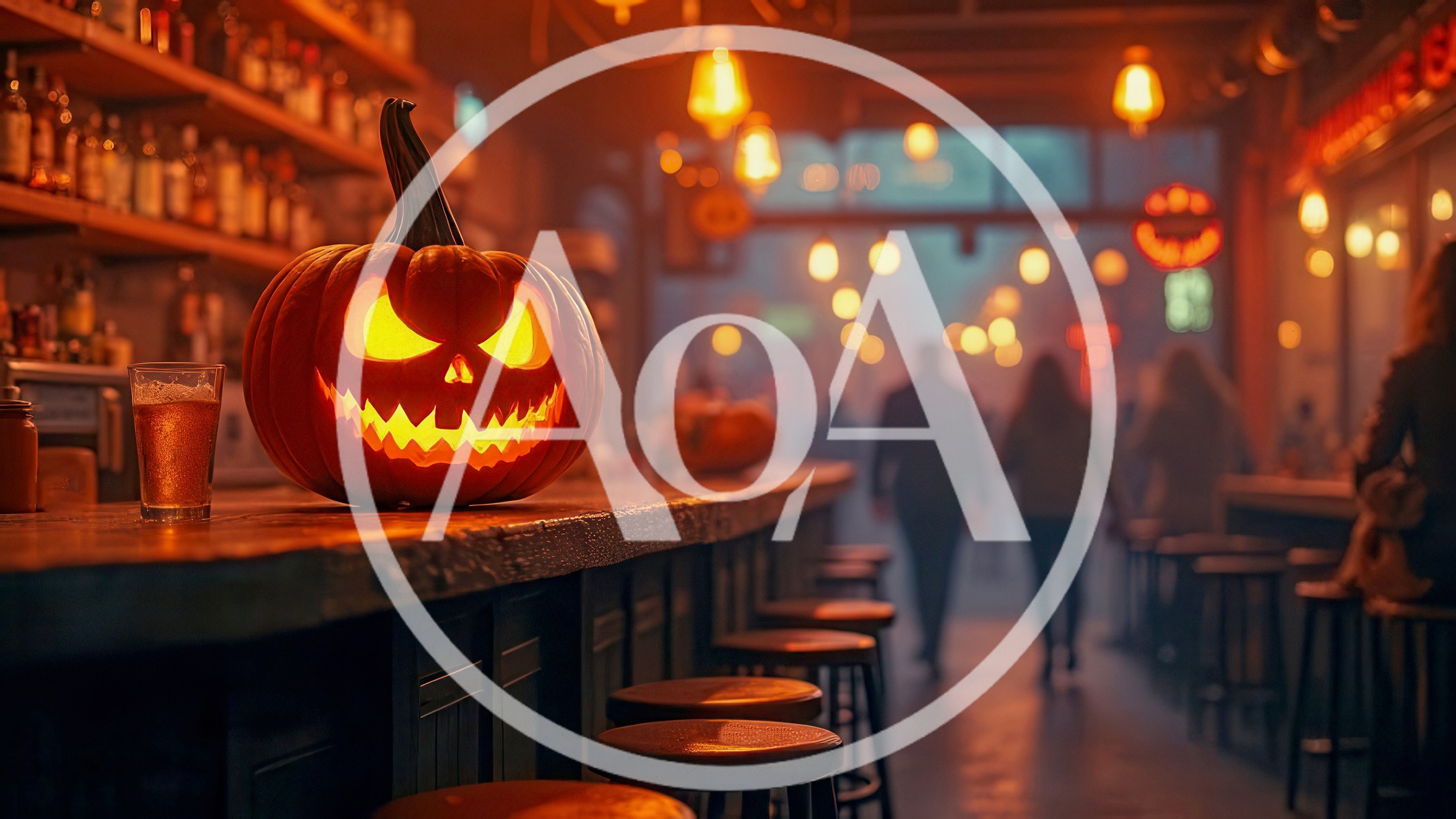 Jack O Lantern Pumpkin On A Bar Counter