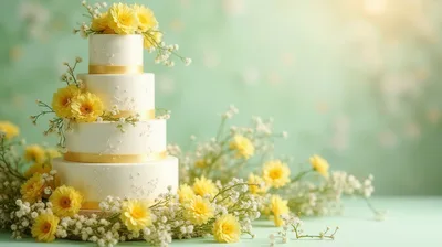 Four Tier Wedding Cake Decorated With Yellow Flowers