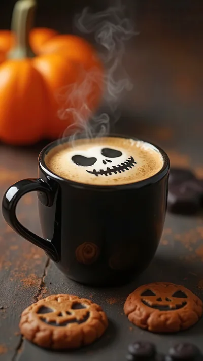 Jack Skellington Latte Art in Black Mug
