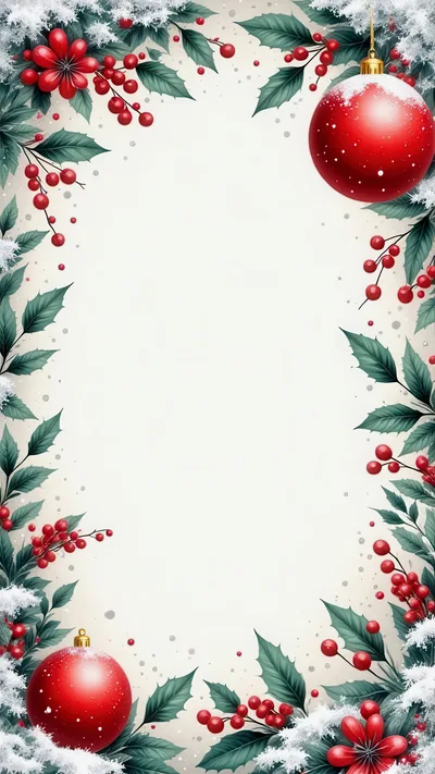 Christmas Holiday Border With Red Ornaments And Holly