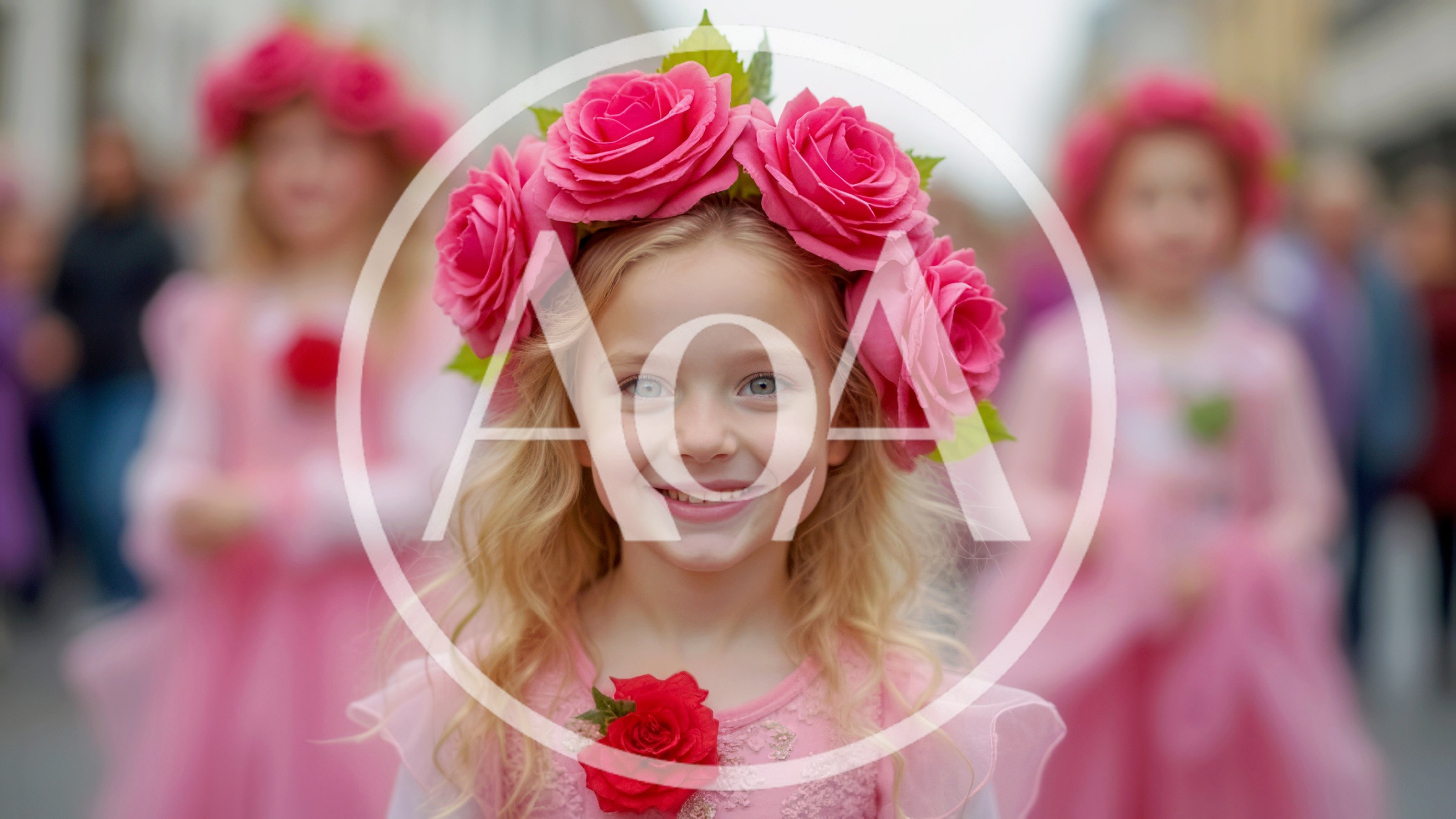 Young Girl Wearing Floral Crown and Pink Dress