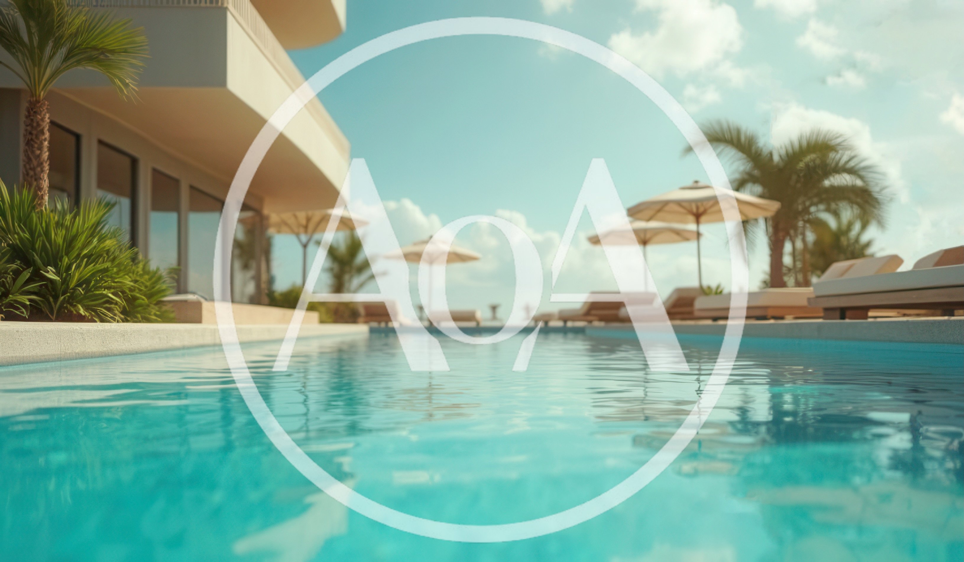 Luxury Resort Swimming Pool With Lounge Chairs And Umbrellas