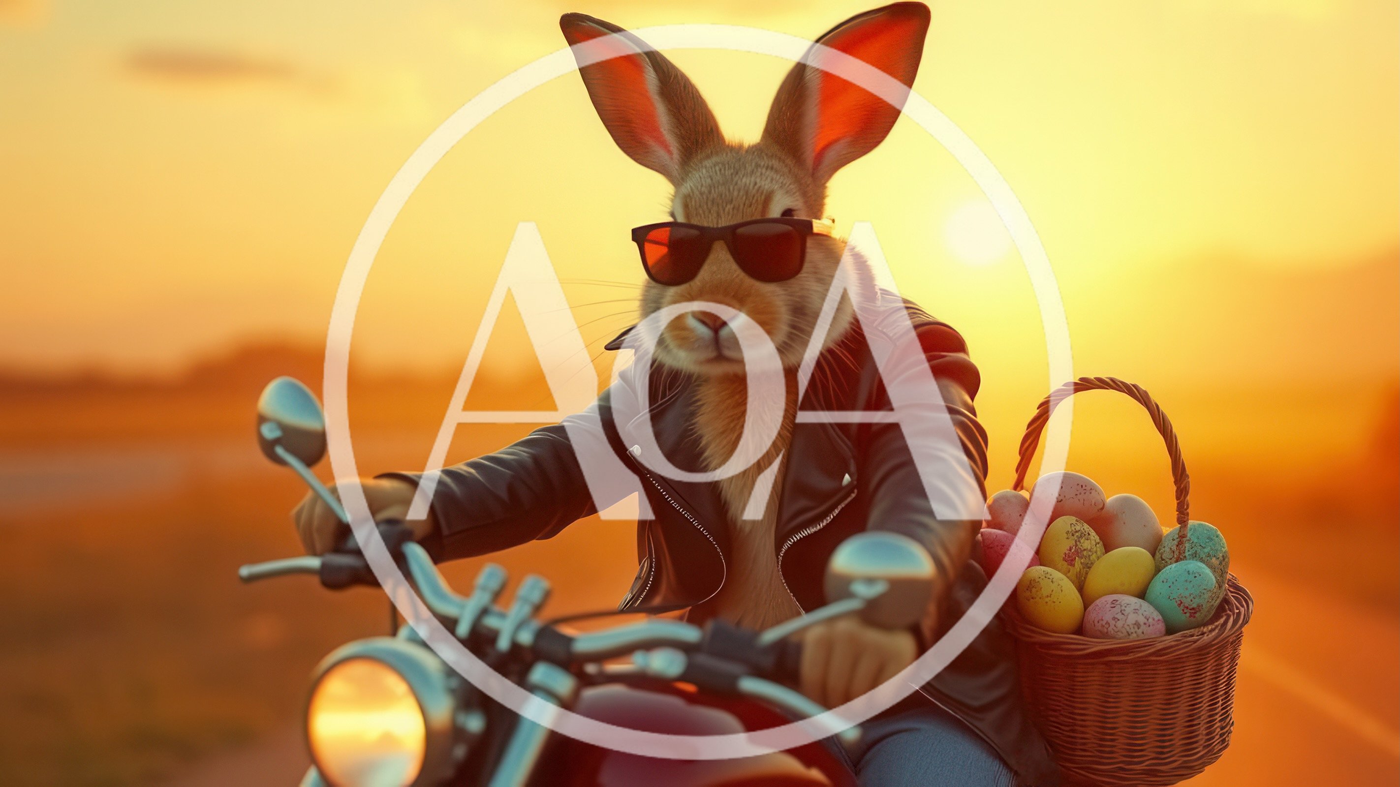 Cool Easter Bunny Riding A Motorcycle At Sunset