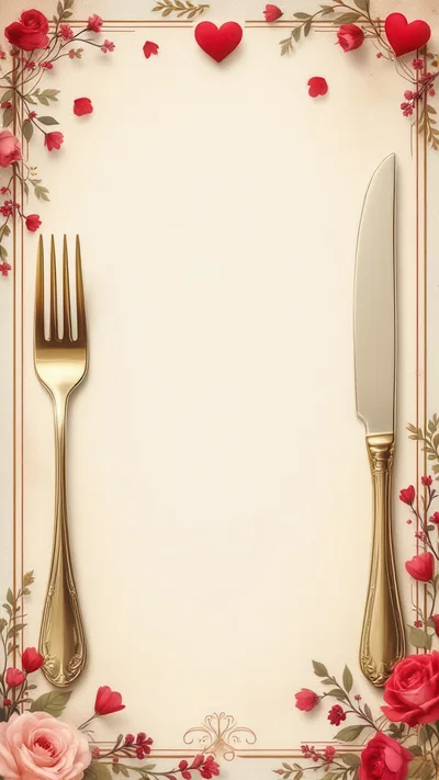 Elegant Valentine Day Menu Template With Cutlery