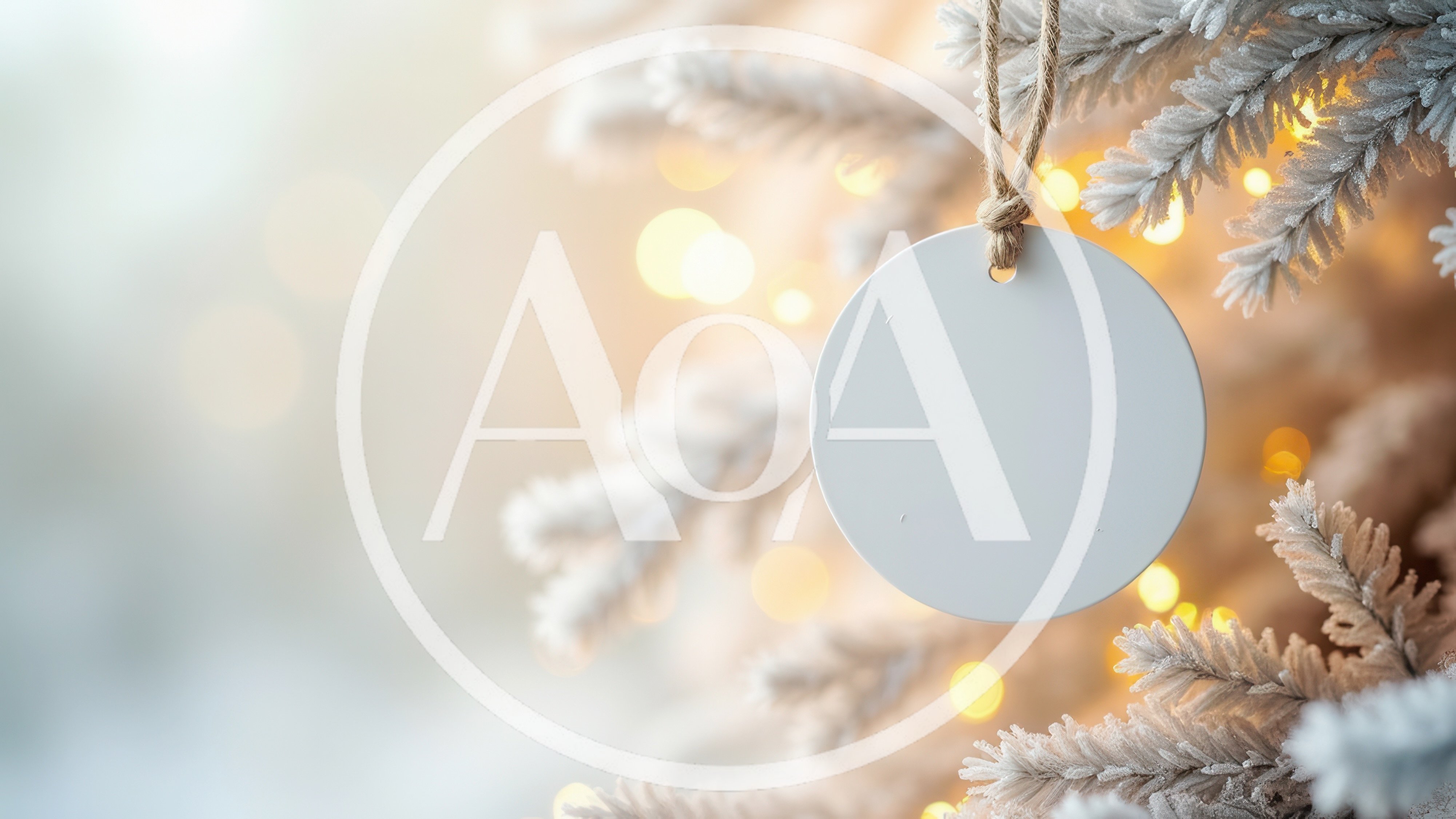 Blank White Christmas Ornament Hanging On Snowy Tree