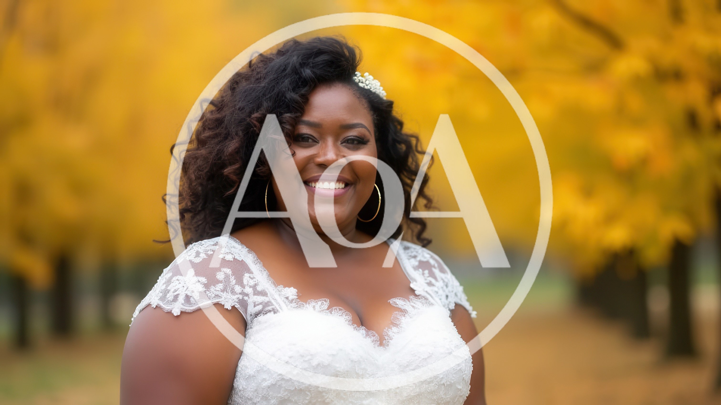 Smiling African American Bride In Autumn Park