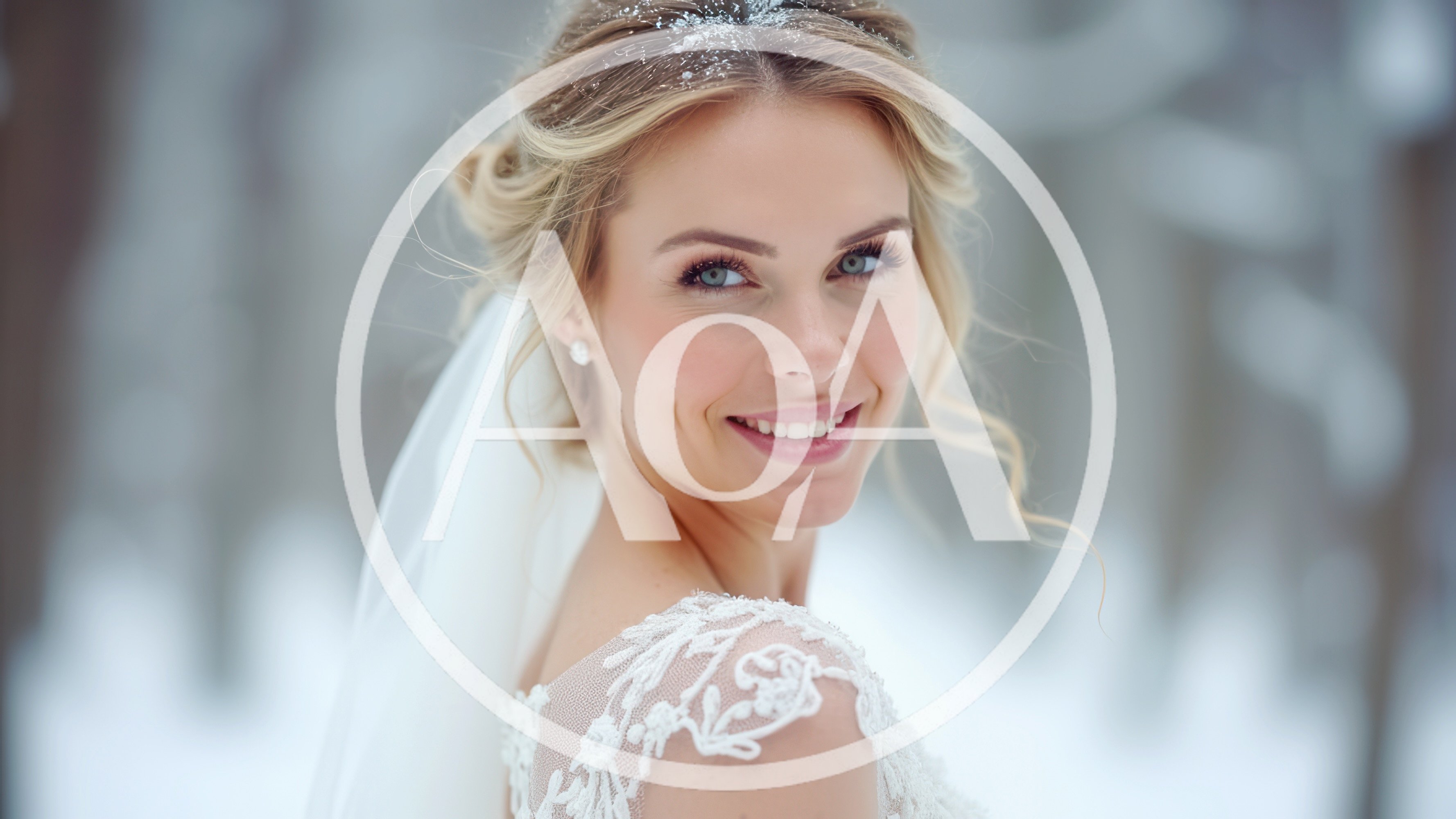 Beautiful Bride Smiling Outdoors In Snowy Winter Forest
