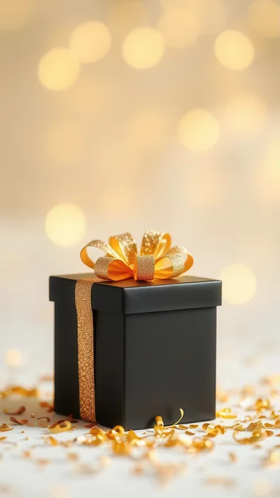 Black Gift Box With Gold Ribbon