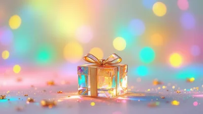 Iridescent Gift Box With Gold Ribbon