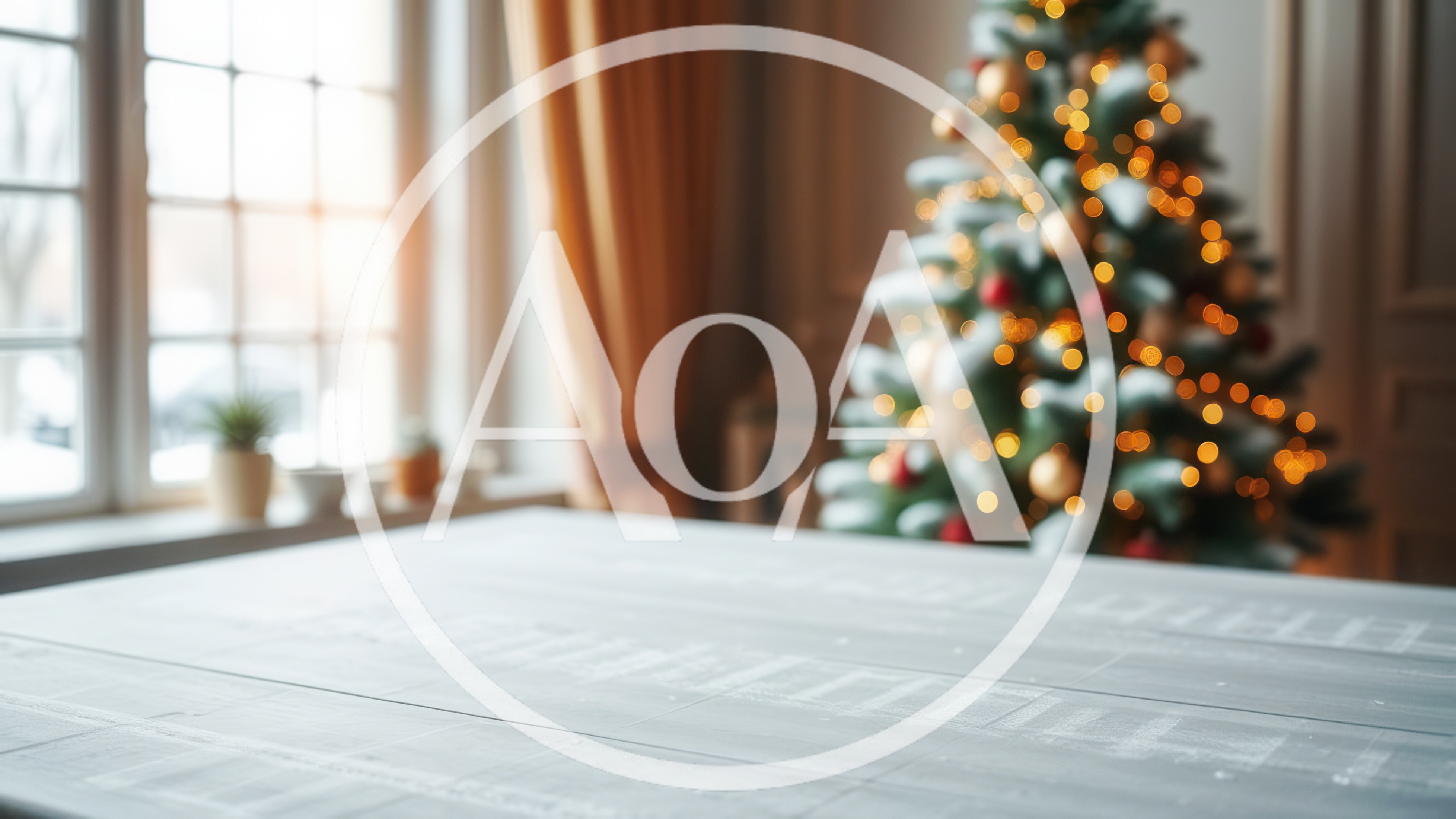 Empty Wooden Table With Blurred Christmas Tree Background