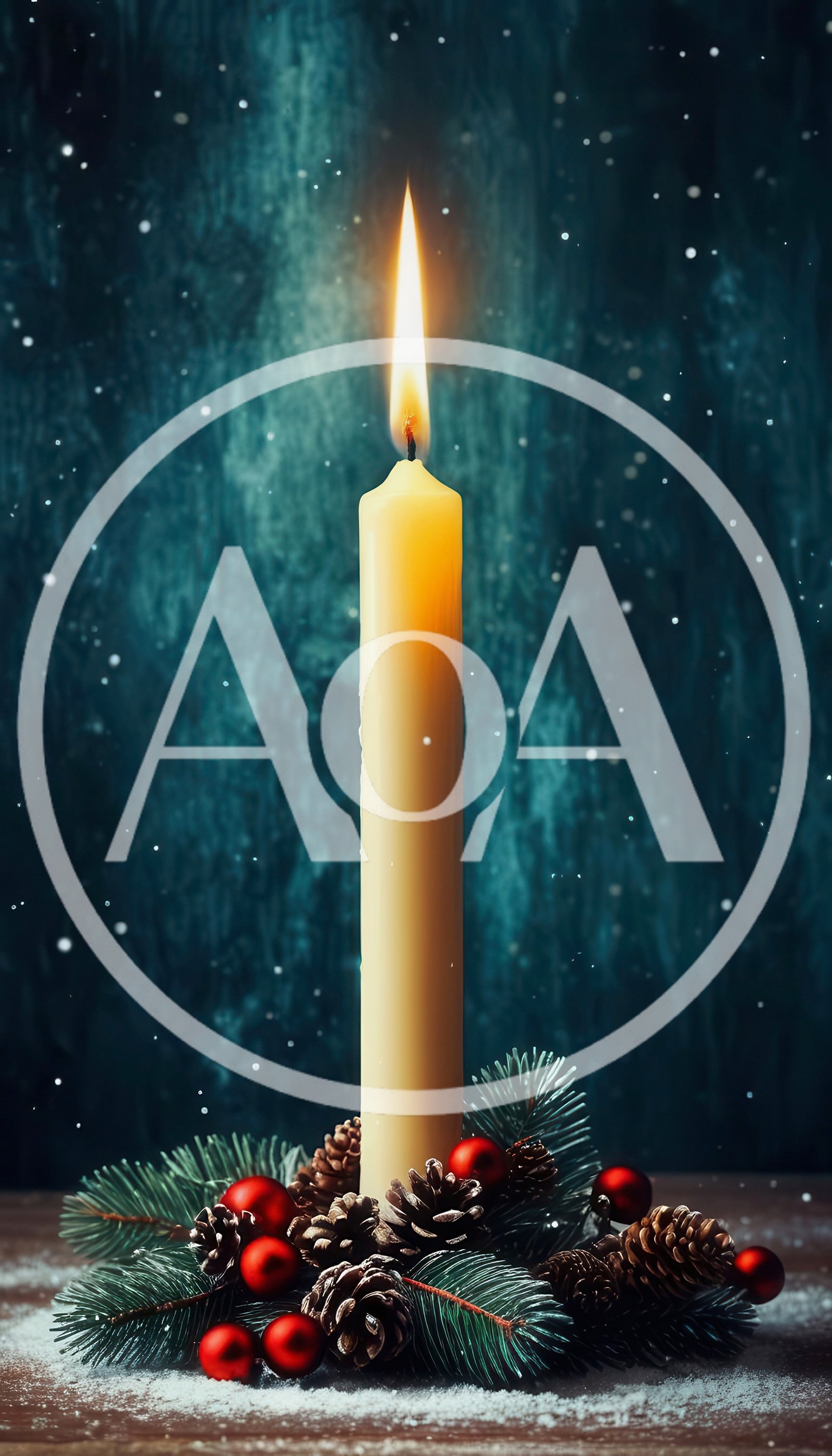 Lit Christmas Candle With Pine Cones And Ornaments