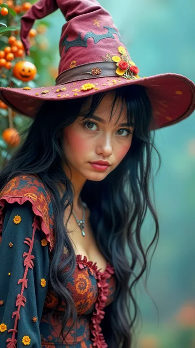 Portrait Of A Young Witch In A Festive Autumn Forest