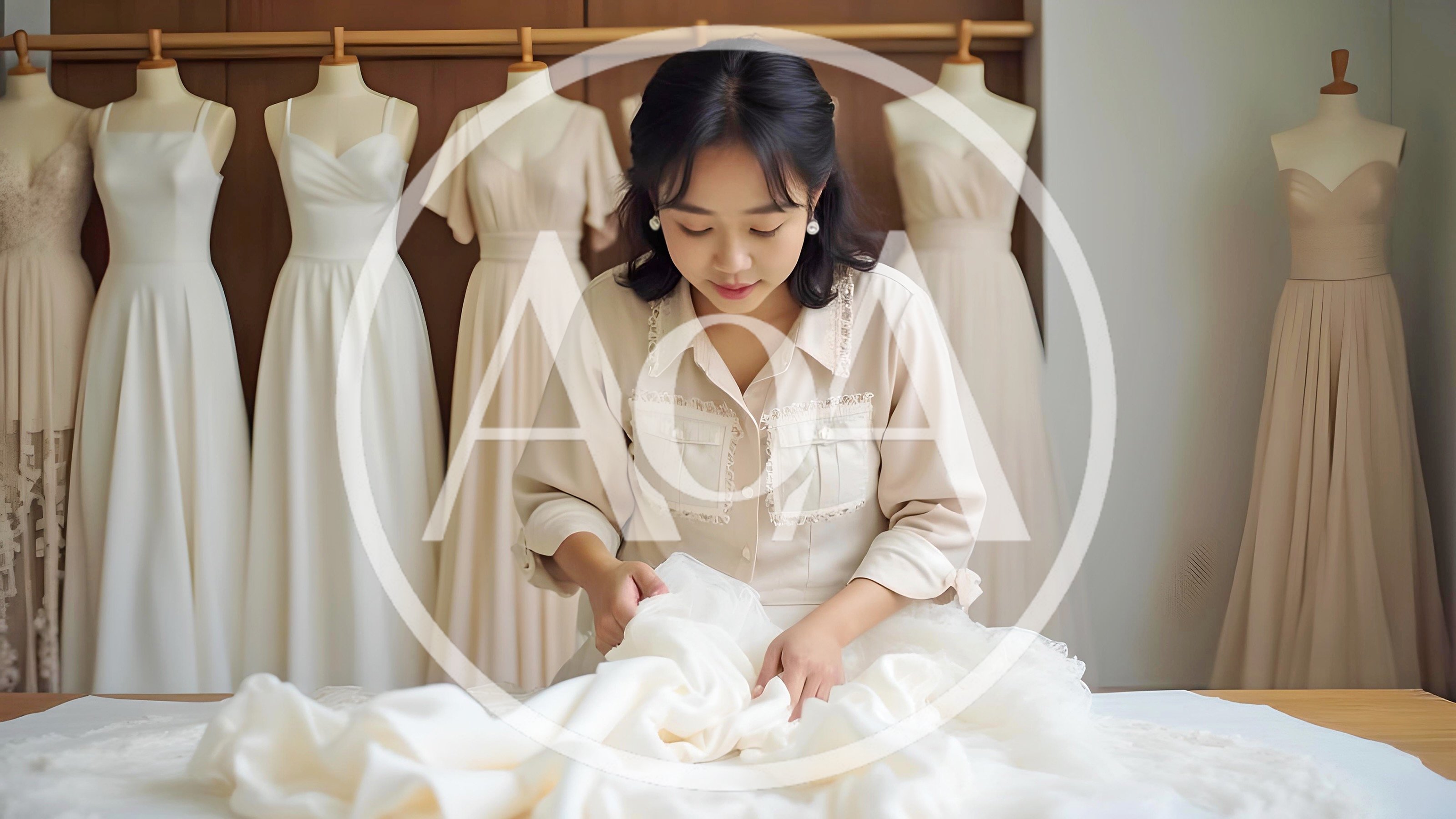 Fashion Designer Working On A Wedding Dress