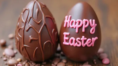 Two Chocolate Easter Eggs On A Wooden Surface