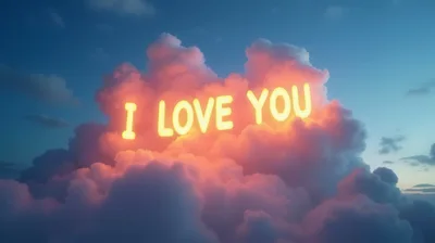 Glowing I Love You Text Floating In Pink Clouds