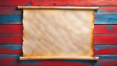 Vintage Parchment Scroll On Red And Blue Wooden Background