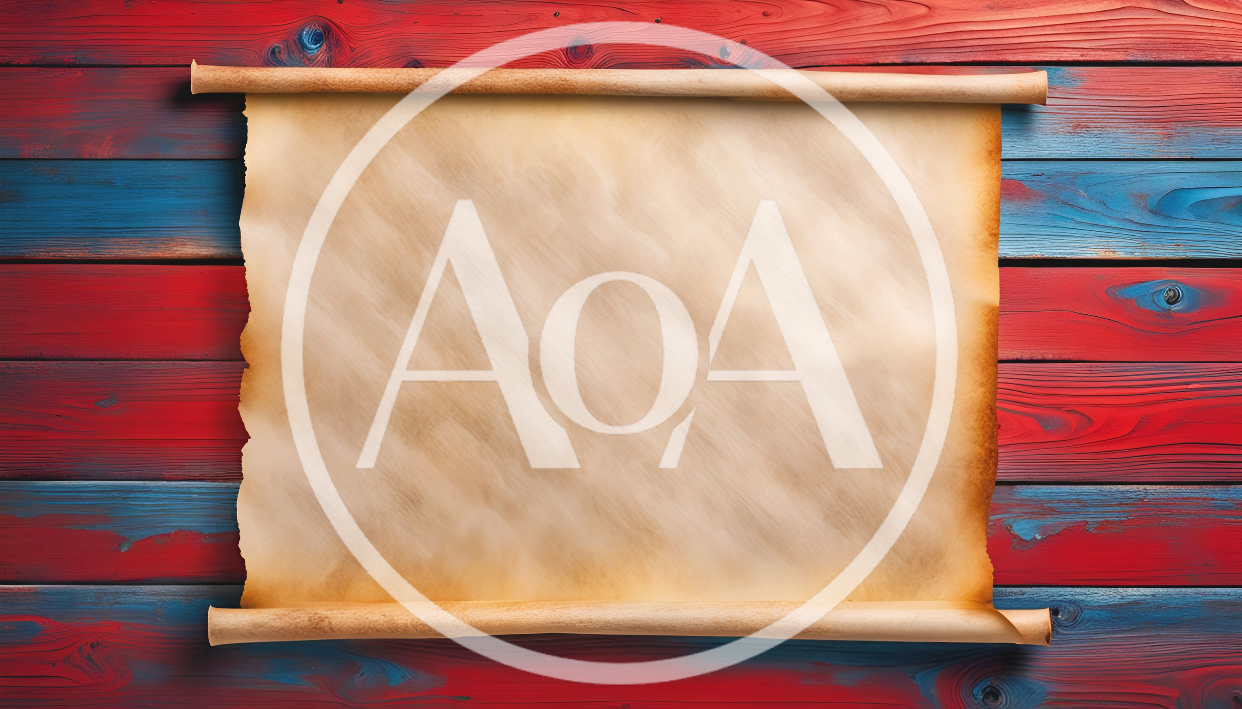 Vintage Parchment Scroll On Red And Blue Wooden Background