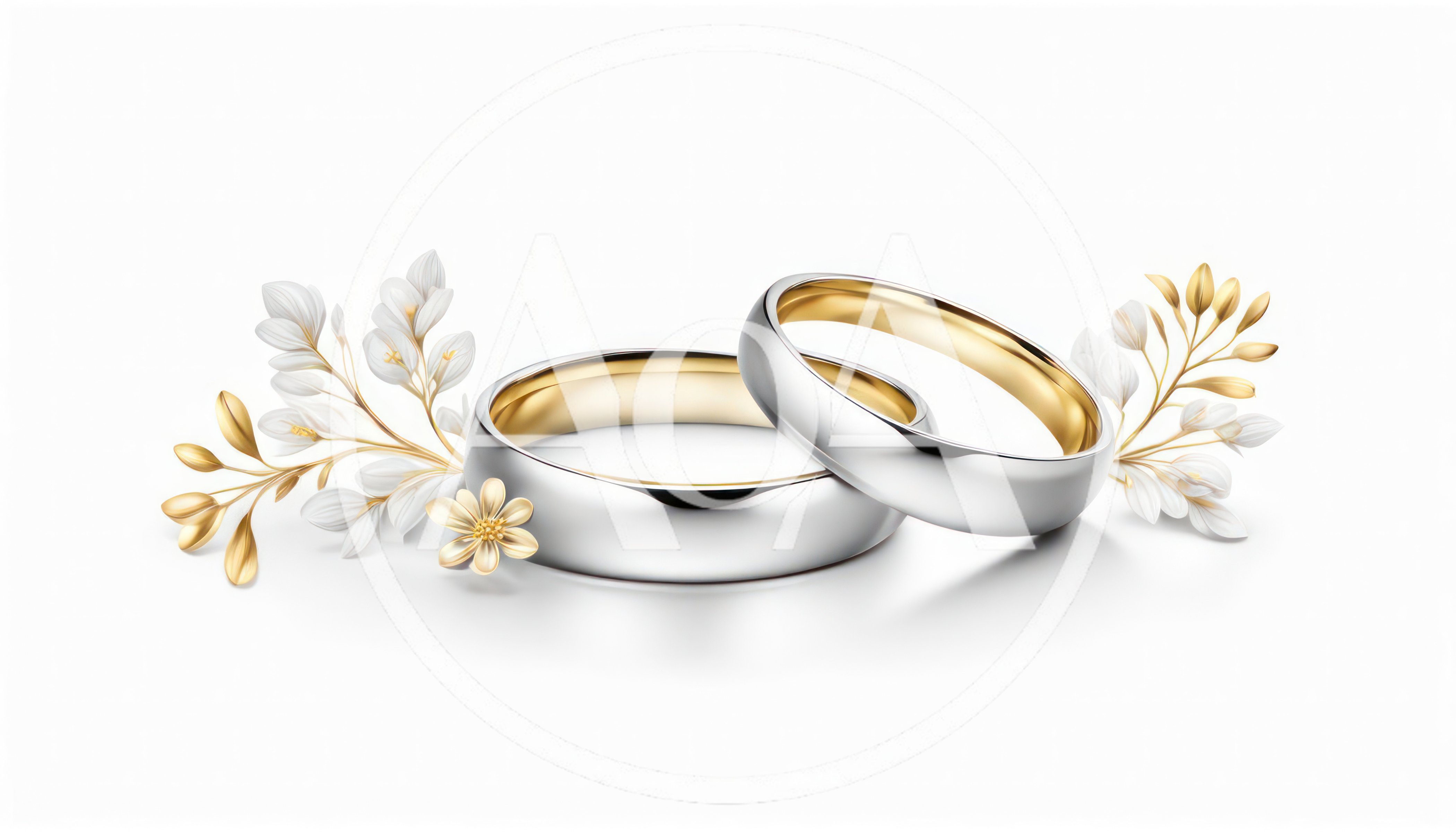 Two Elegant Wedding Rings With Floral Decorations
